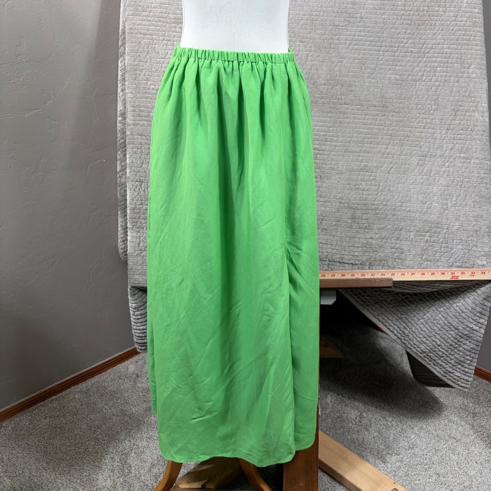 & Other Stories Stockholm Atelier Green Linen Blend Maxi Skirt Size 4 High Slit